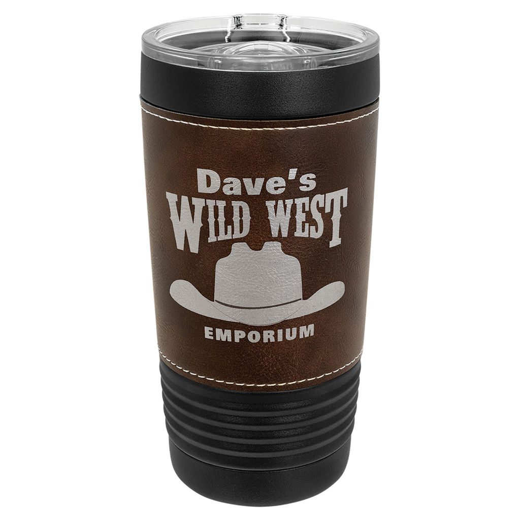 Black with Rustic Leatherette Wrapped 20 oz. with Slider Lid