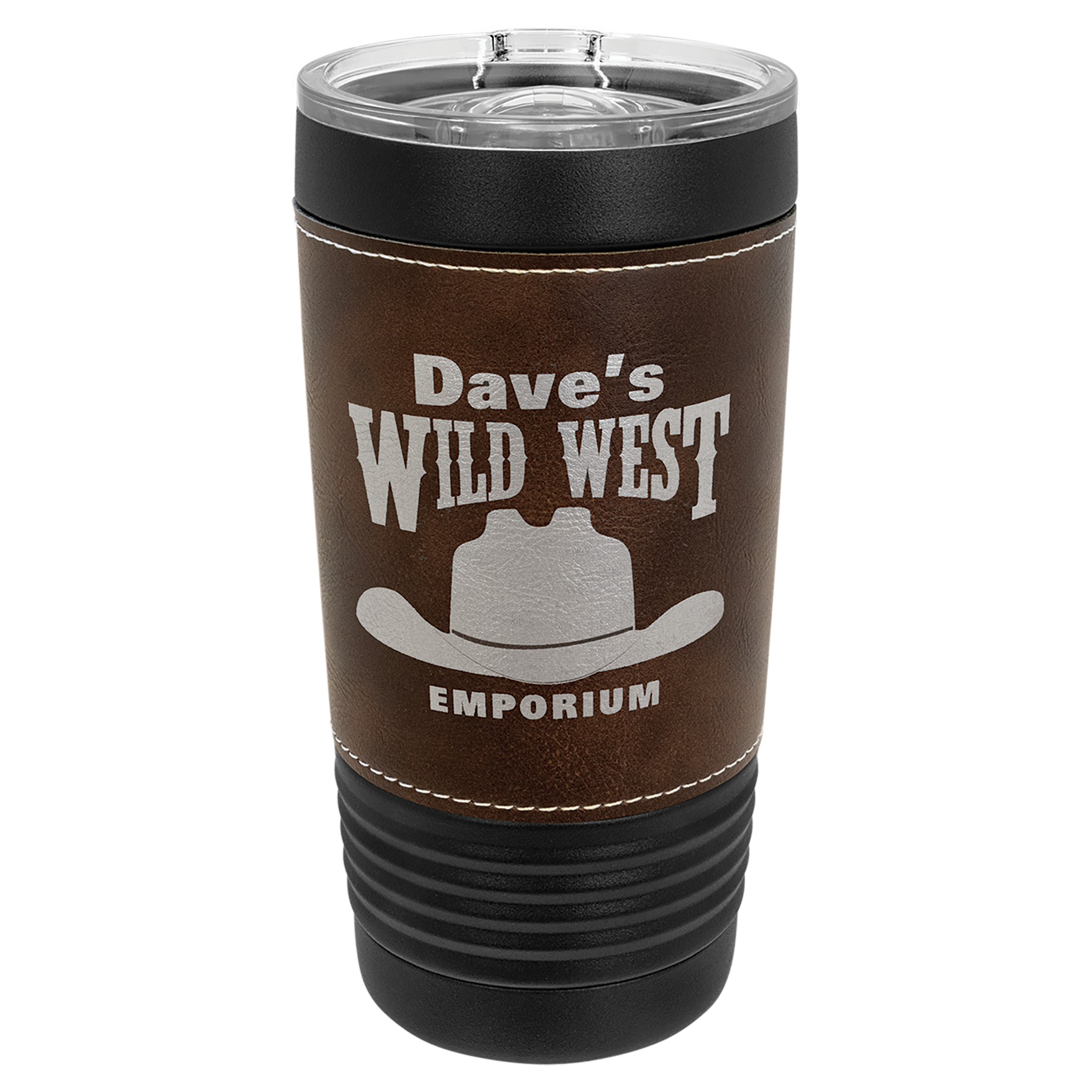 Black with Rustic Leatherette Wrapped 20 oz. with Slider Lid