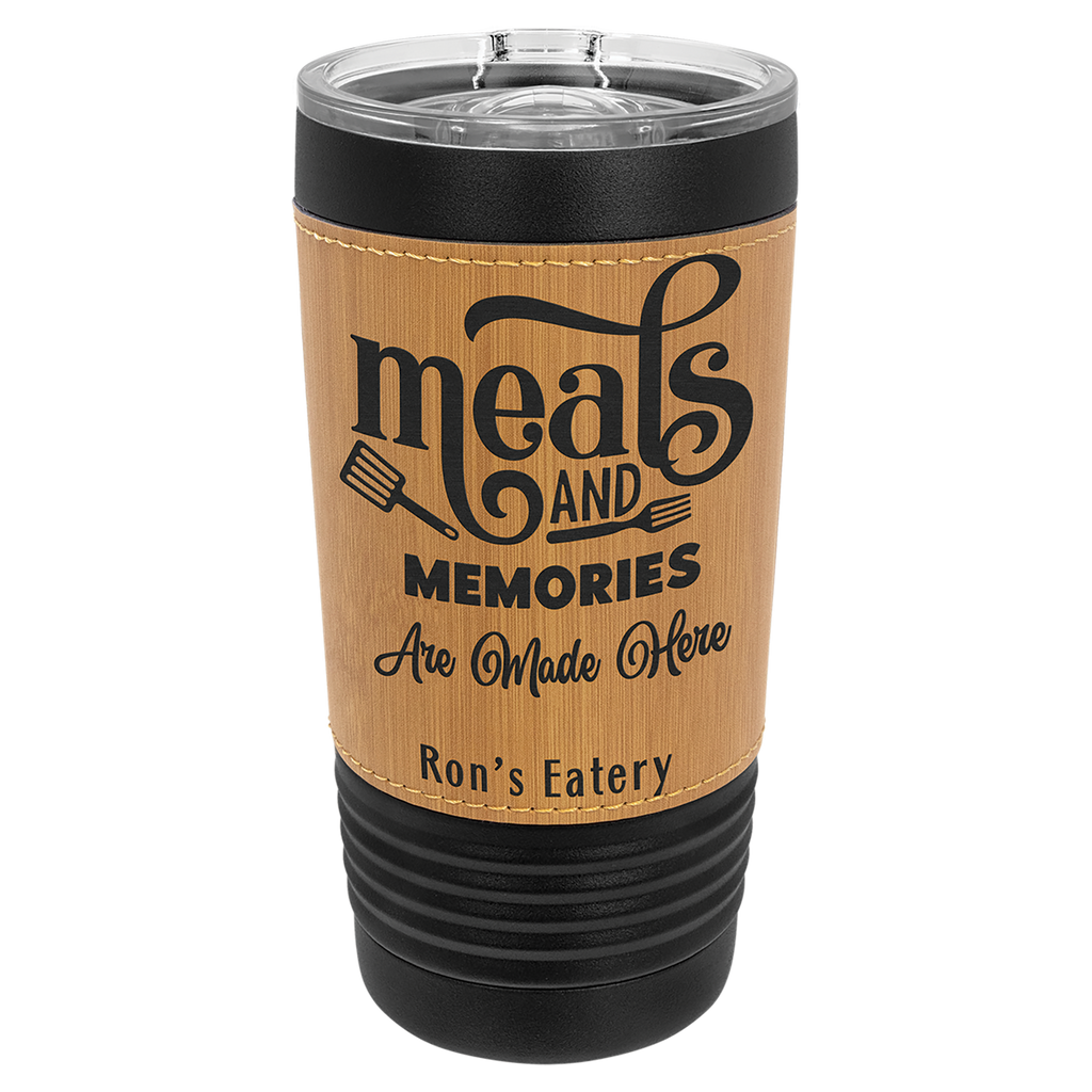 Black with Bamboo Leatherette Wrapped 20 oz. with Slider Lid