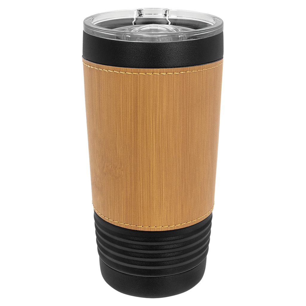 Black with Bamboo Leatherette Wrapped 20 oz. with Slider Lid blank-preview
