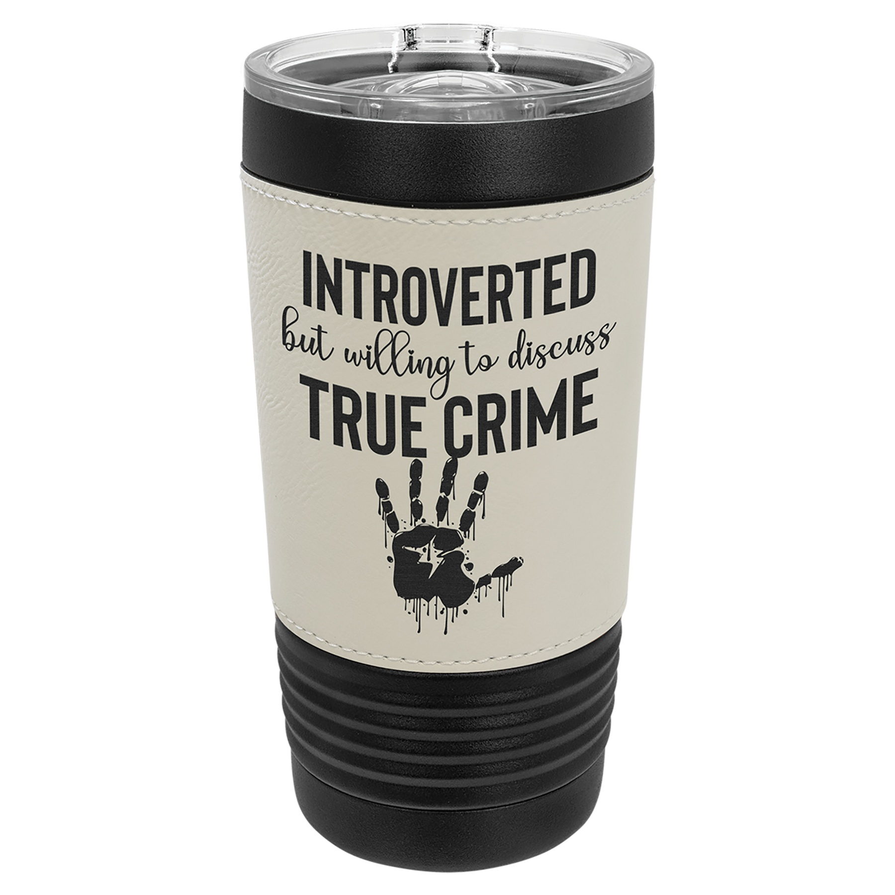 Black with White Leatherette Wrapped 20 oz. with Slider Lid