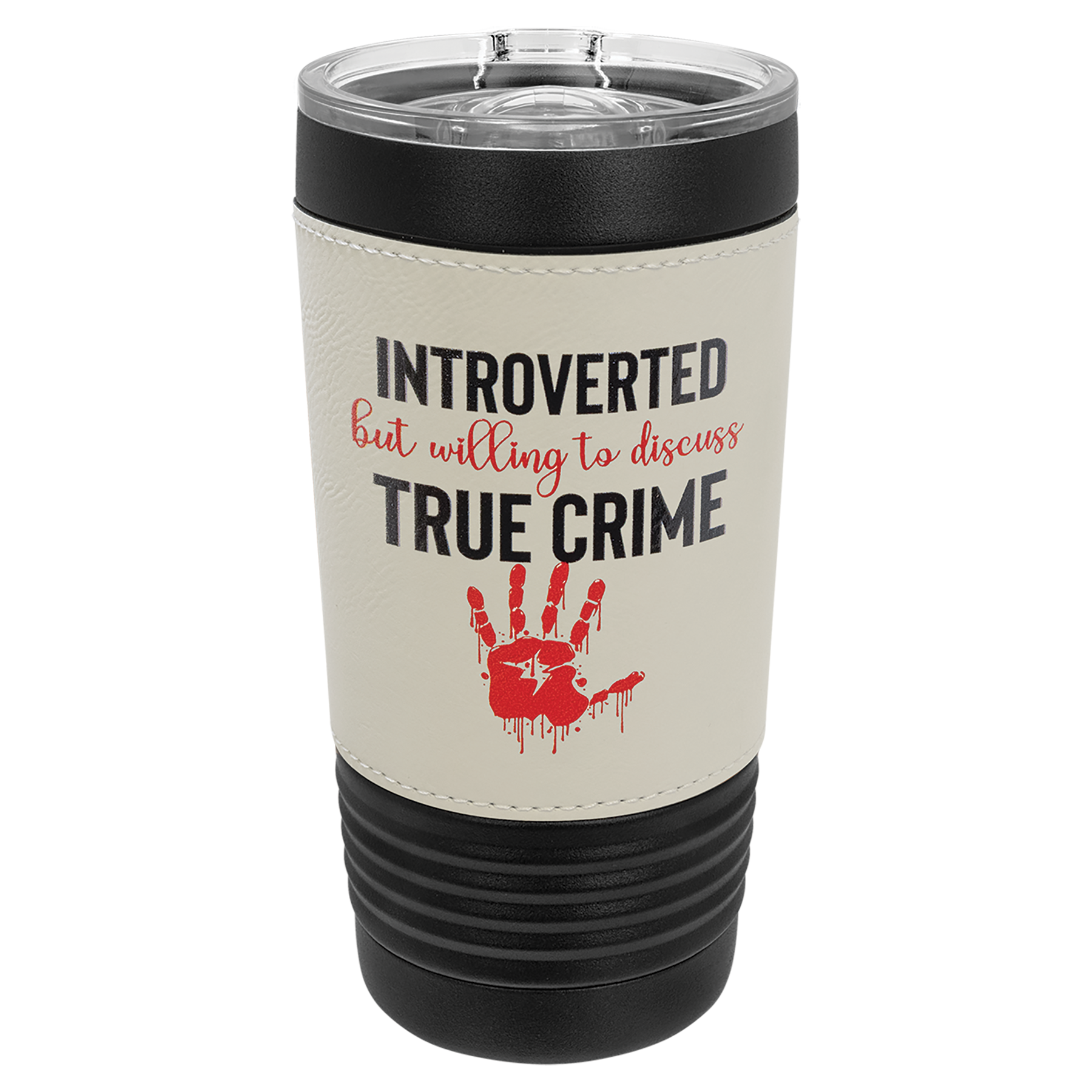 Black with White Leatherette Wrapped 20 oz. with Slider Lid