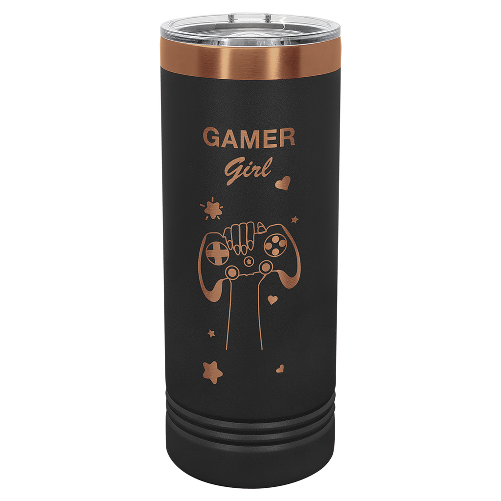 22 oz. Black/Rose Gold ION-Plated Skinny Tumbler with Slider Lid