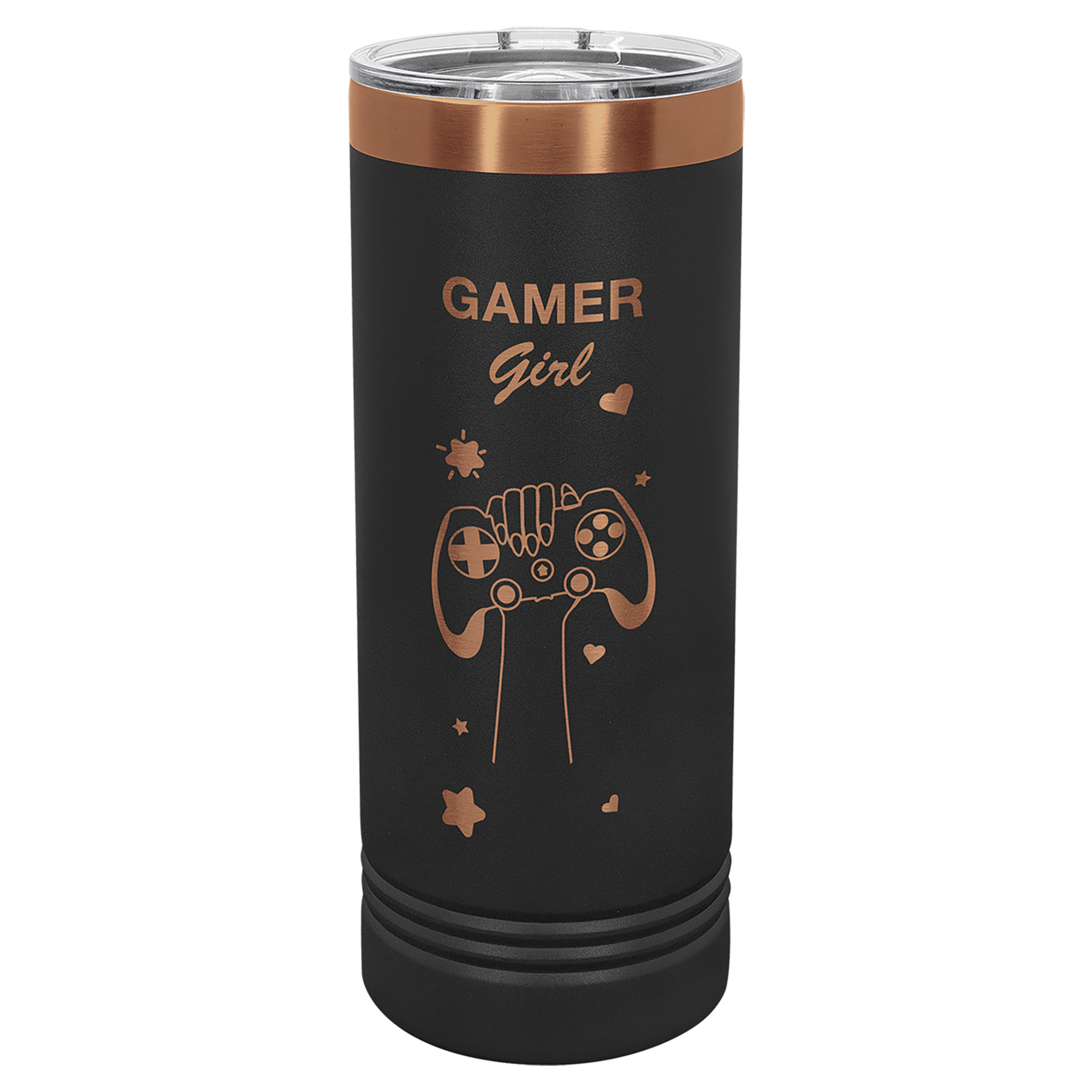 22 oz. Black/Rose Gold ION-Plated Skinny Tumbler with Slider Lid