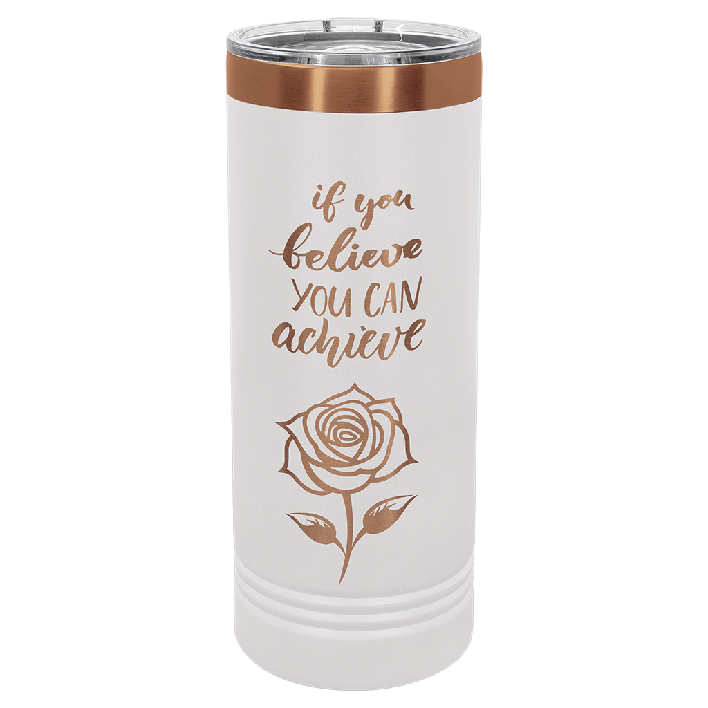 22 oz. White/Rose Gold ION-Plated Skinny Tumbler with Slider Lid