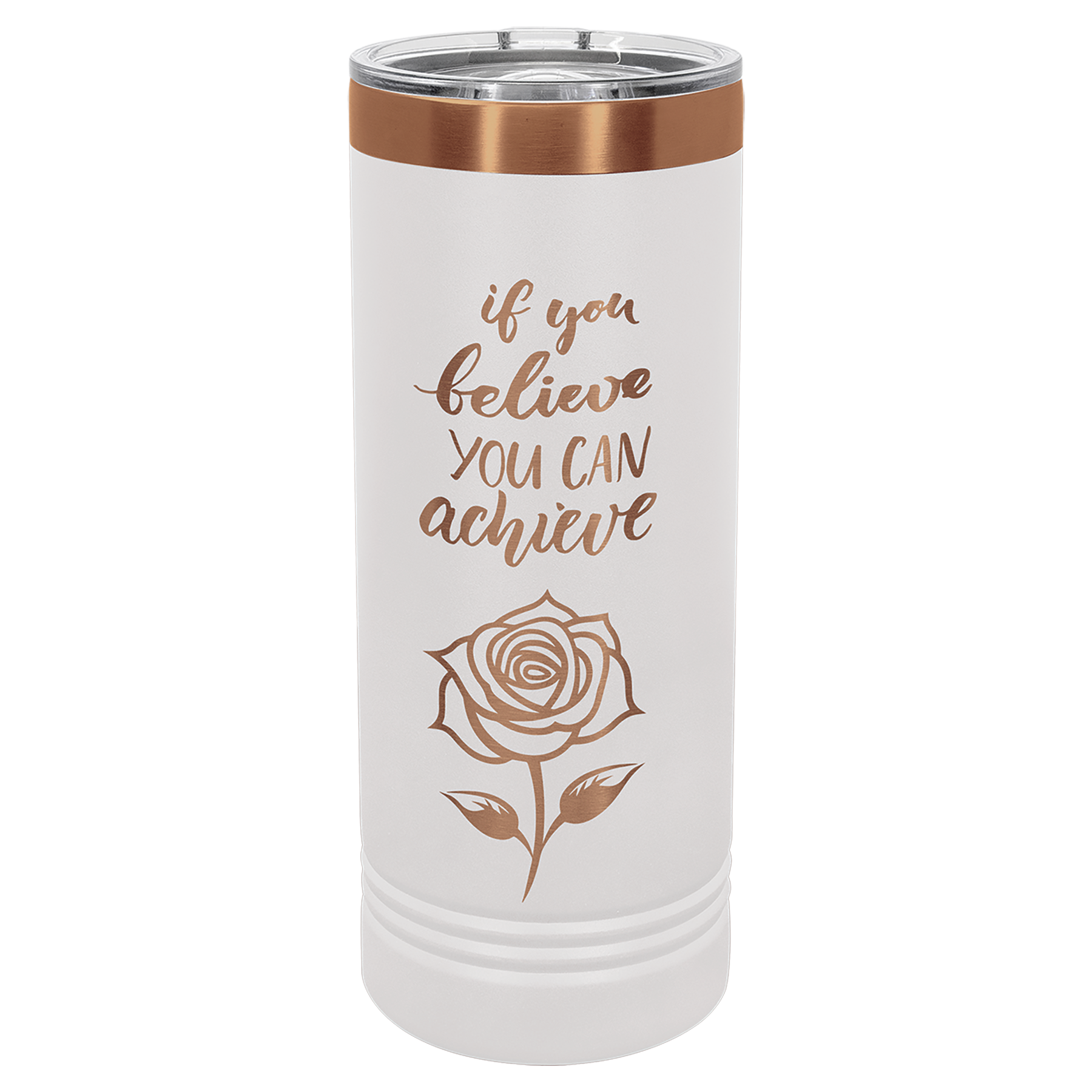 22 oz. White/Rose Gold ION-Plated Skinny Tumbler with Slider Lid