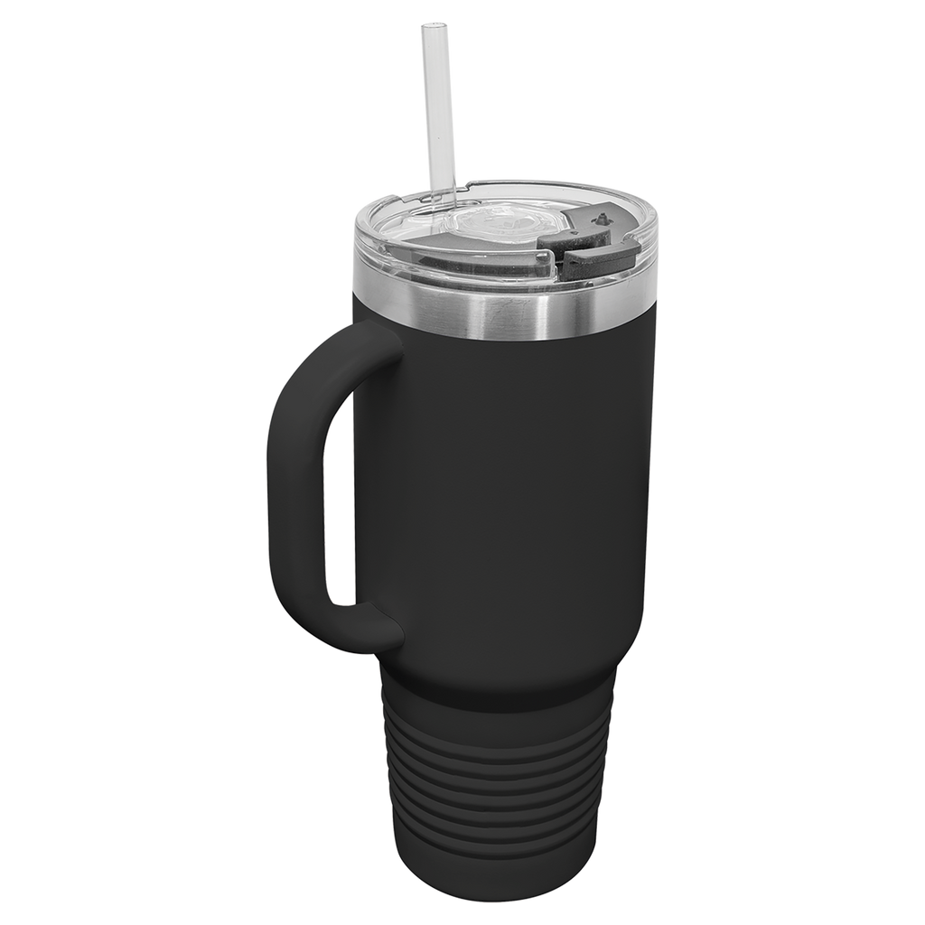 Black 40 oz. Travel Mug with Straw and Snap Lid