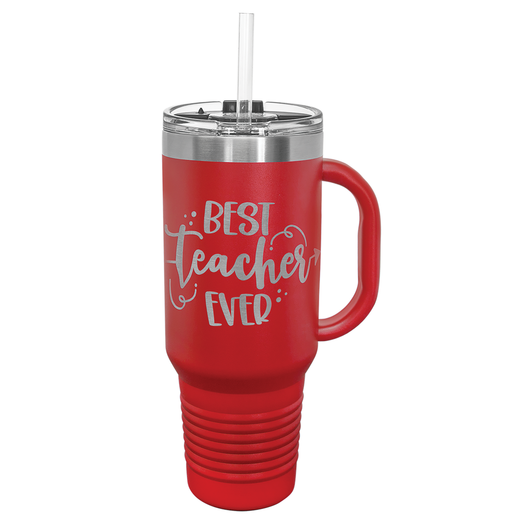 Red 40 oz. Travel Mug with Straw and Snap Lid
