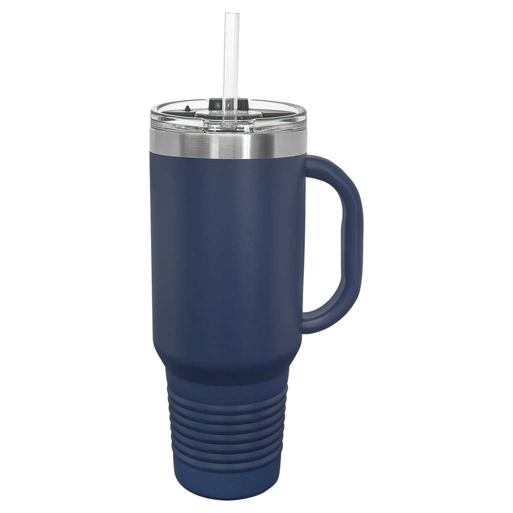 Navy Blue 40 oz. Travel Mug with Straw and Snap Lid