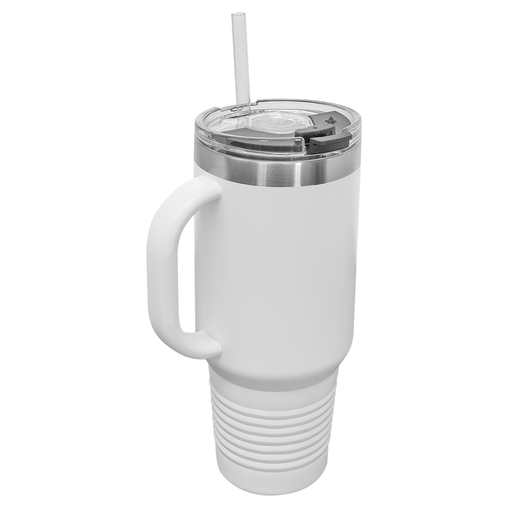 White 40 oz. Travel Mug with Straw and Snap Lid