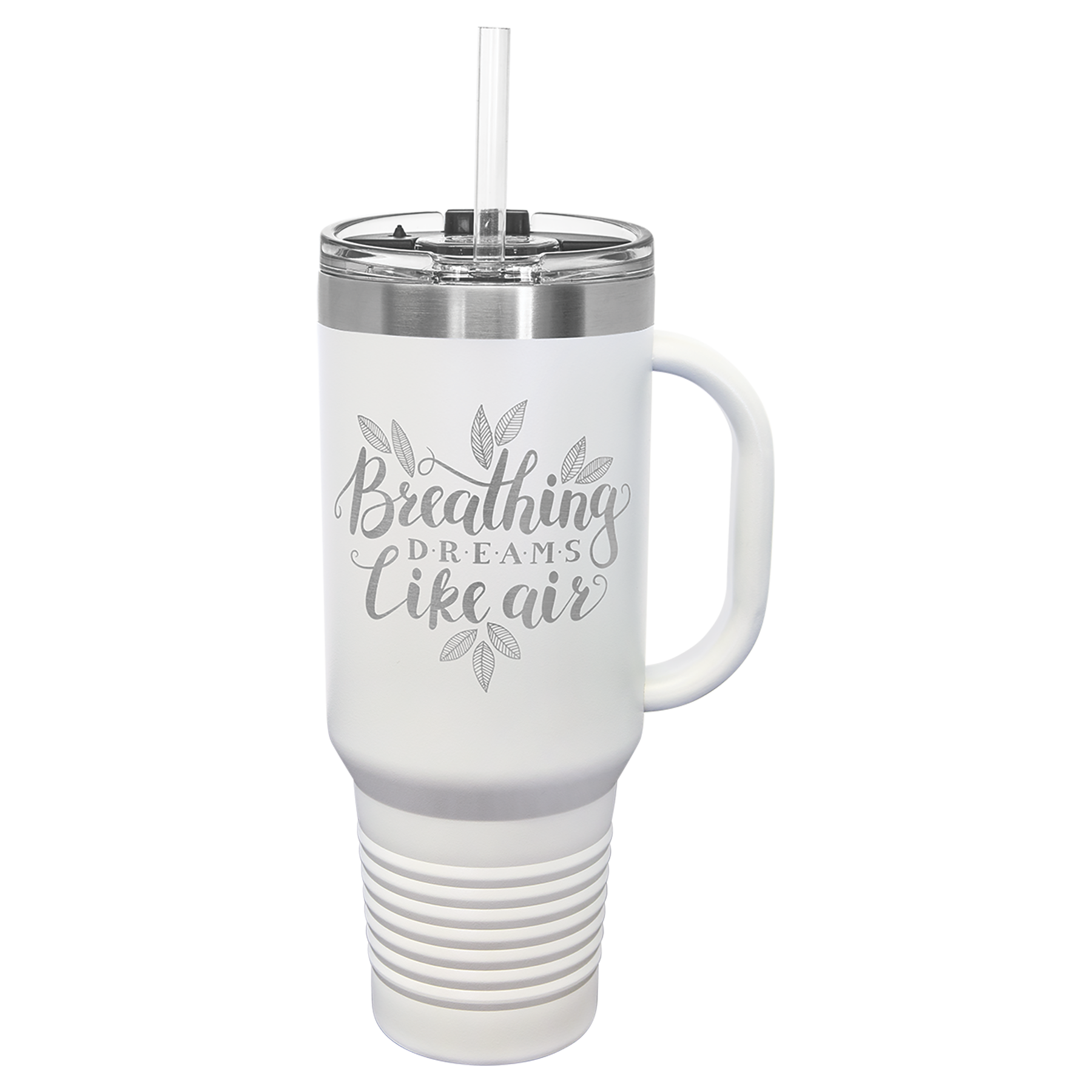 White 40 oz. Travel Mug with Straw and Snap Lid