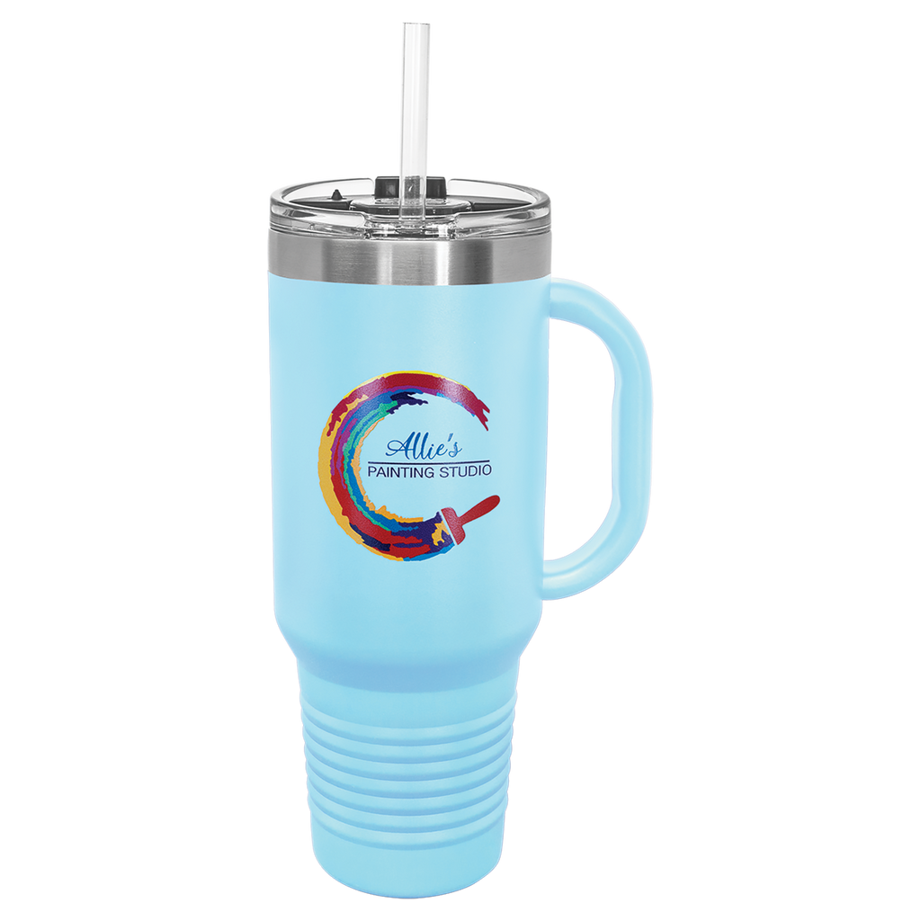Light Blue 40 oz. Travel Mug with Straw and Snap Lid