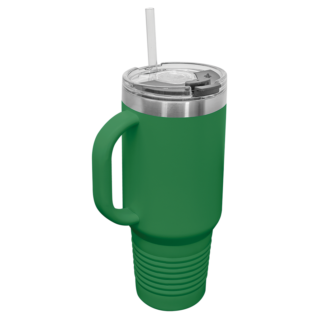 Green 40 oz. Travel Mug with Straw and Snap Lid