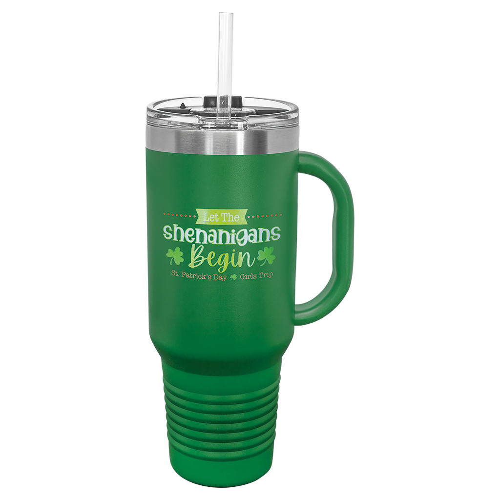 Green 40 oz. Travel Mug with Straw and Snap Lid