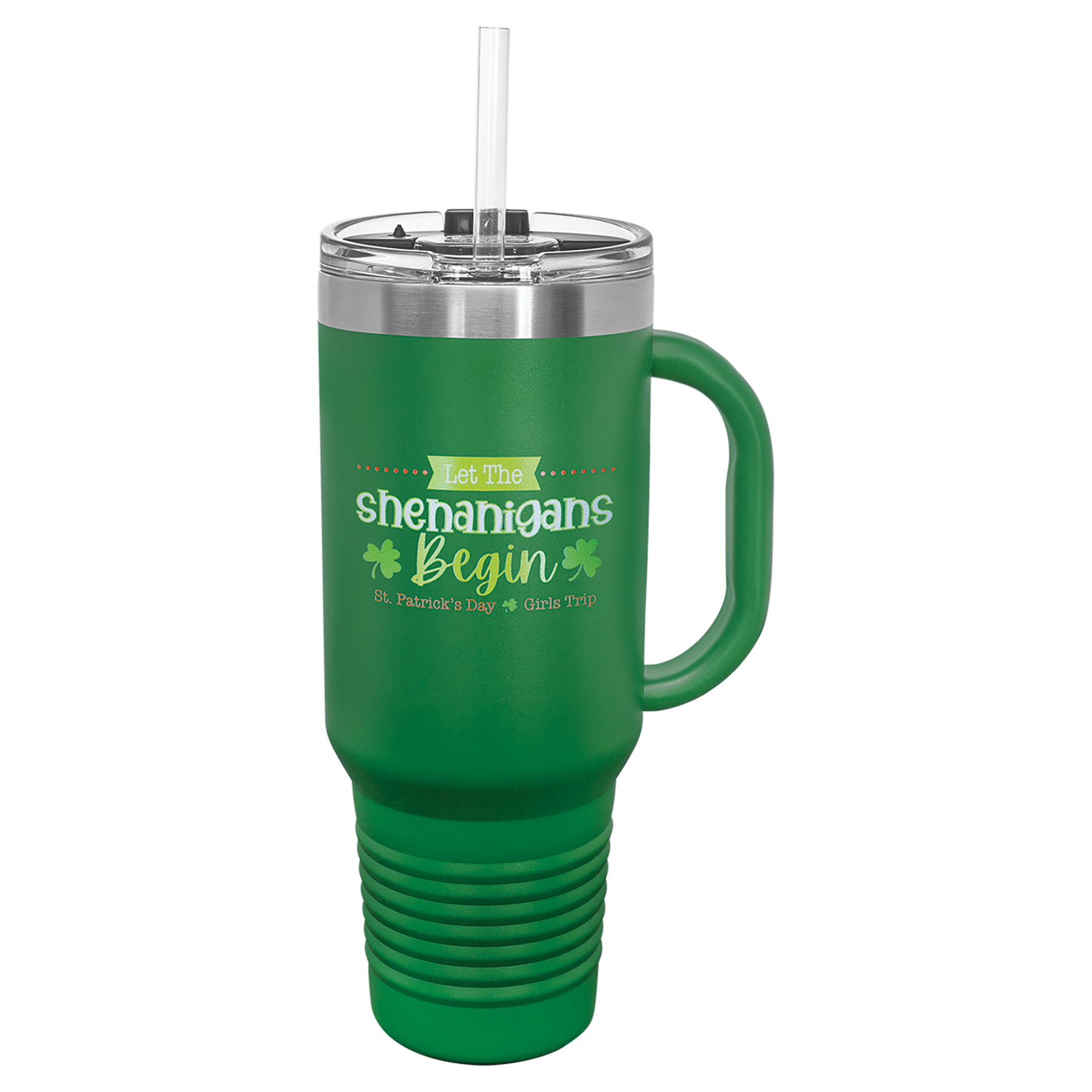 Green 40 oz. Travel Mug with Straw and Snap Lid