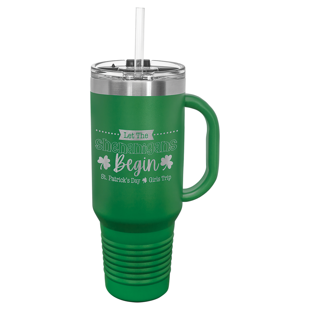 Green 40 oz. Travel Mug with Straw and Snap Lid