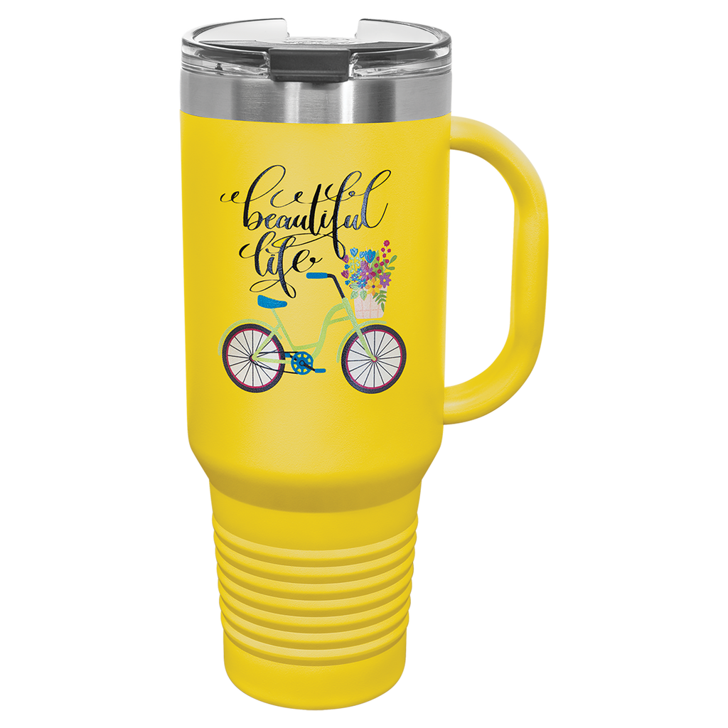 Yellow 40 oz. Travel Mug with Straw and Snap Lid