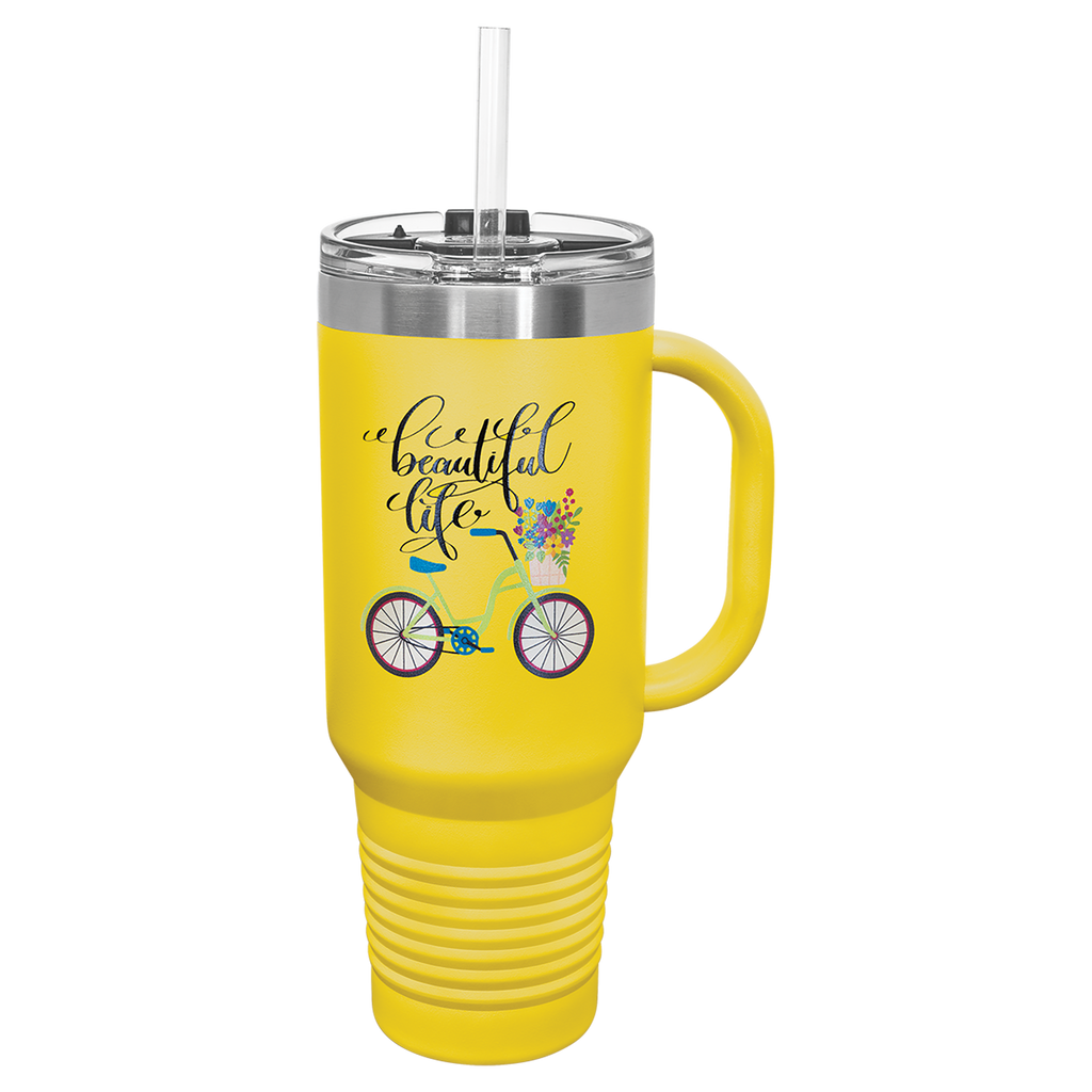 Yellow 40 oz. Travel Mug with Straw and Snap Lid