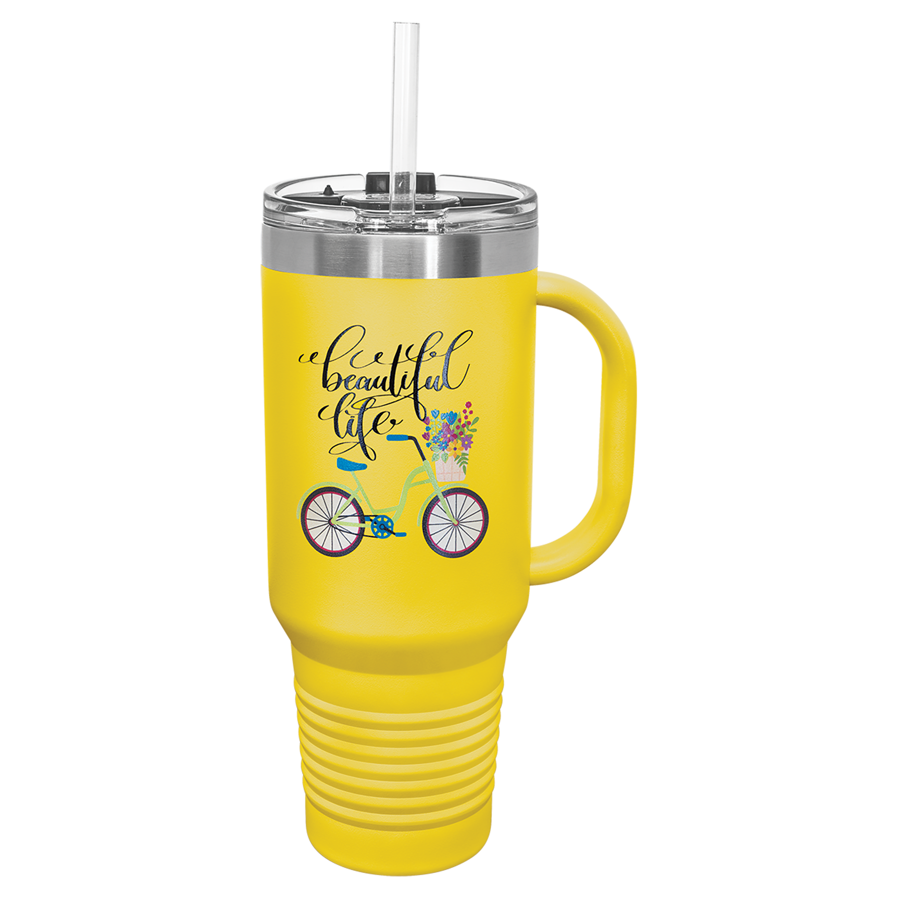 Yellow 40 oz. Travel Mug with Straw and Snap Lid