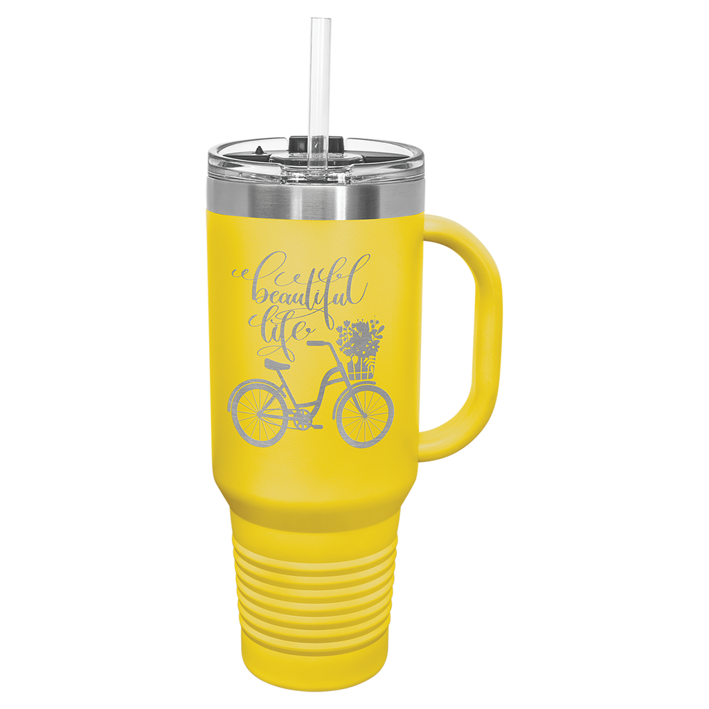 Yellow 40 oz. Travel Mug with Straw and Snap Lid