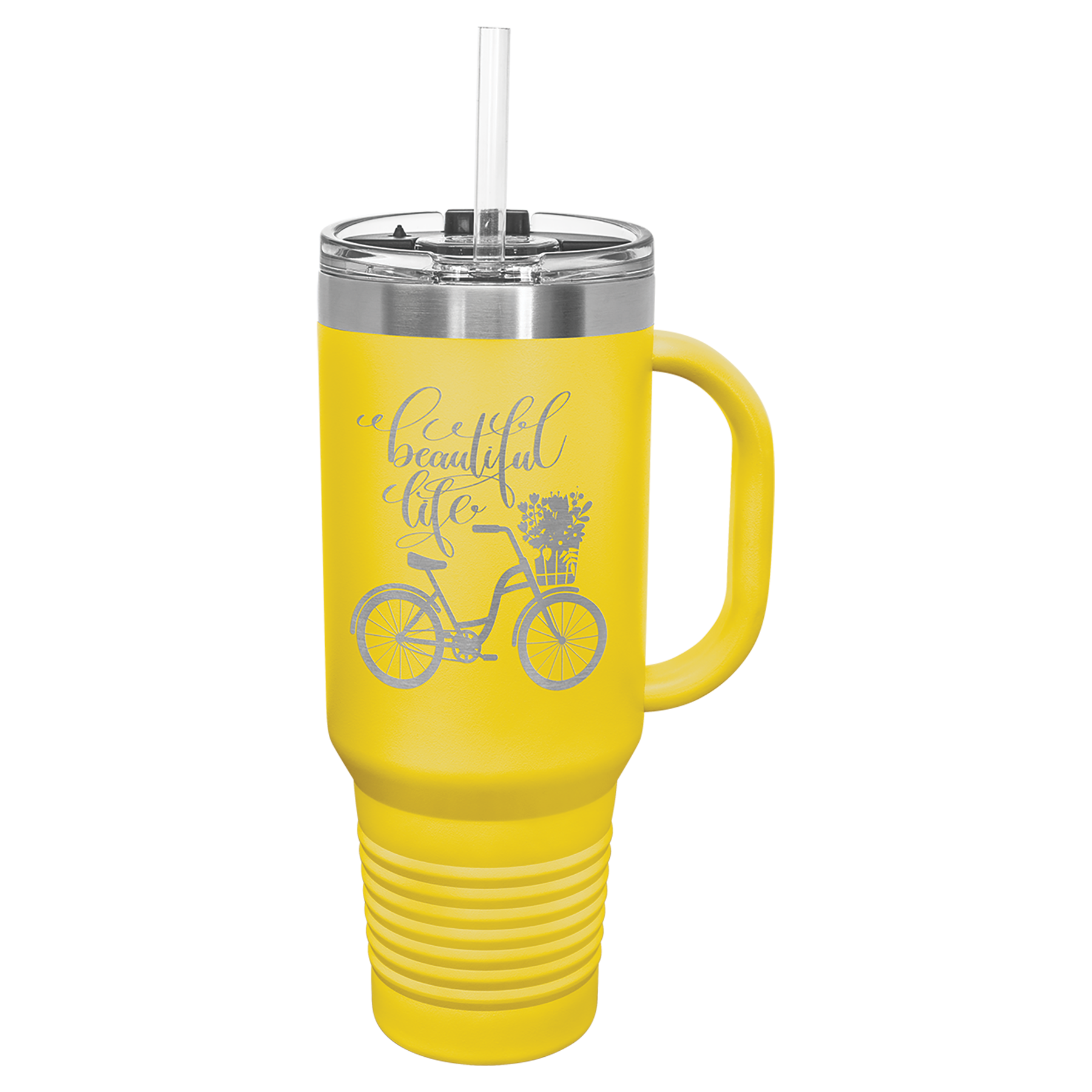 Yellow 40 oz. Travel Mug with Straw and Snap Lid
