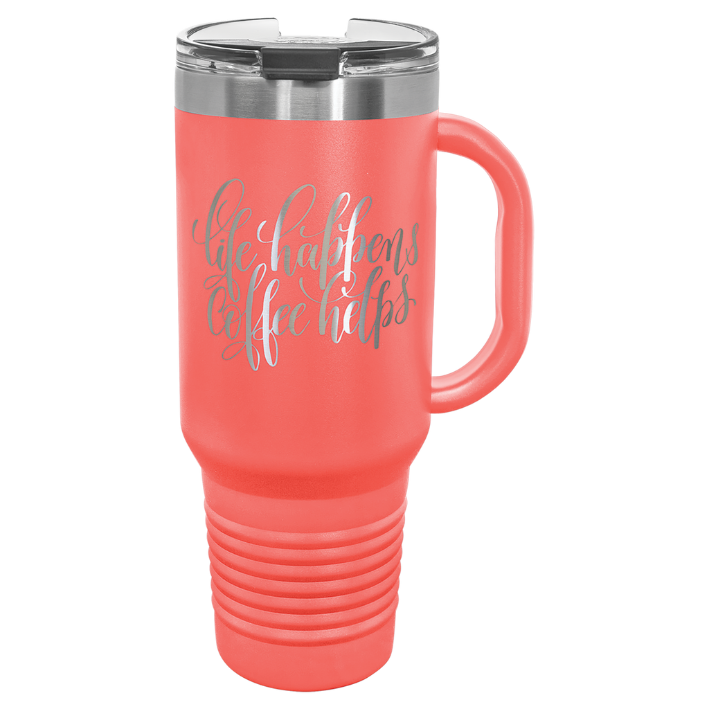 Coral 40 oz. Travel Mug with Straw and Snap Lid