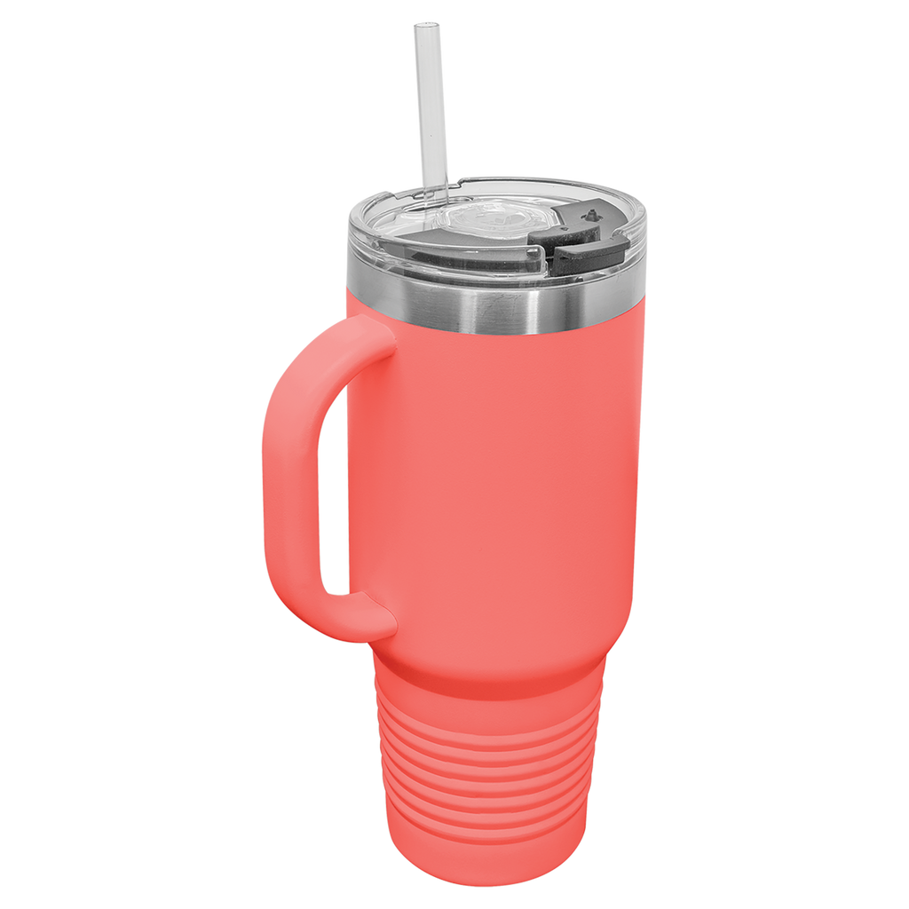 Coral 40 oz. Travel Mug with Straw and Snap Lid