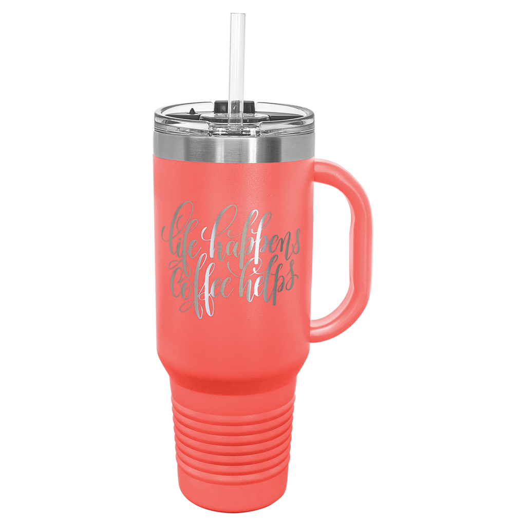 Coral 40 oz. Travel Mug with Straw and Snap Lid