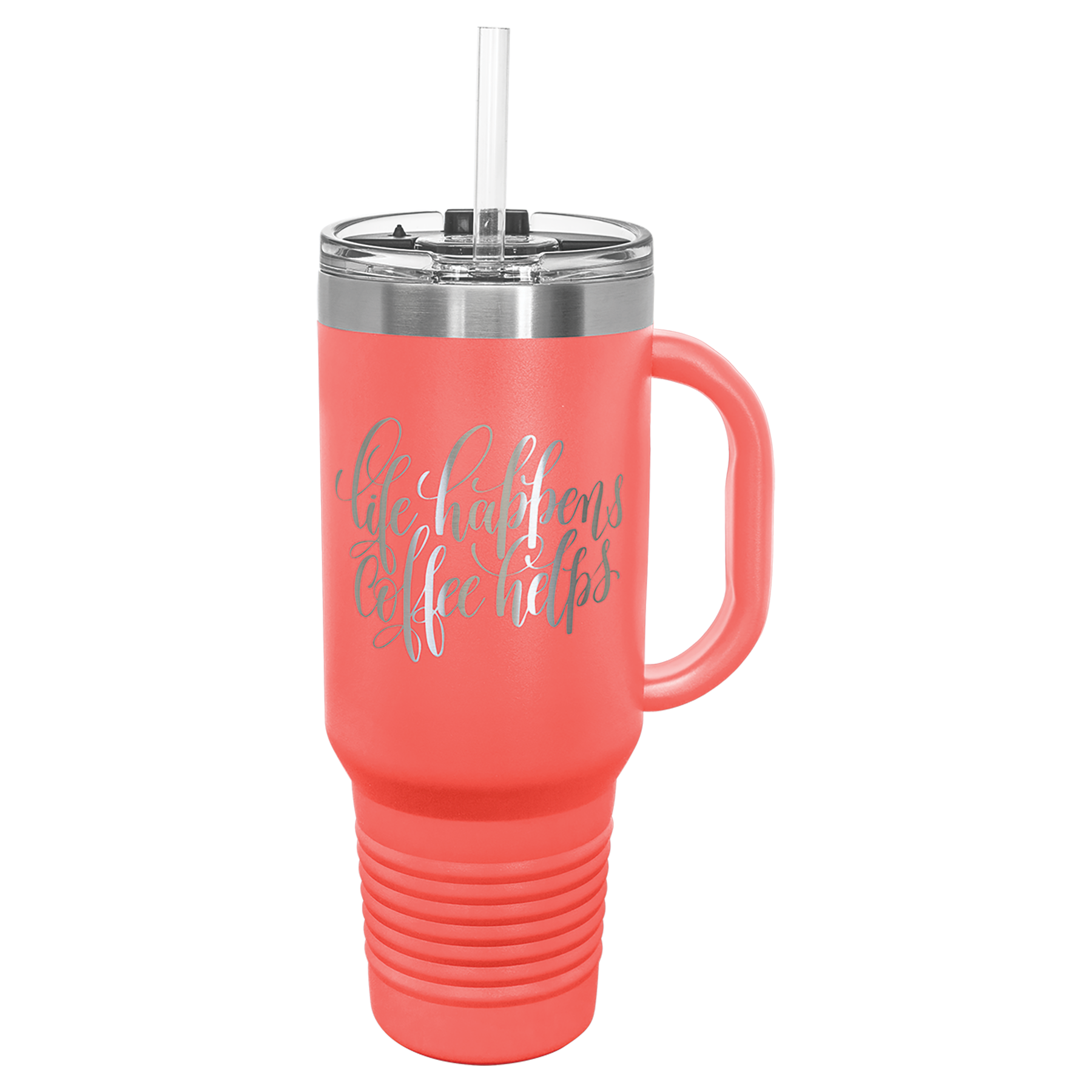 Coral 40 oz. Travel Mug with Straw and Snap Lid