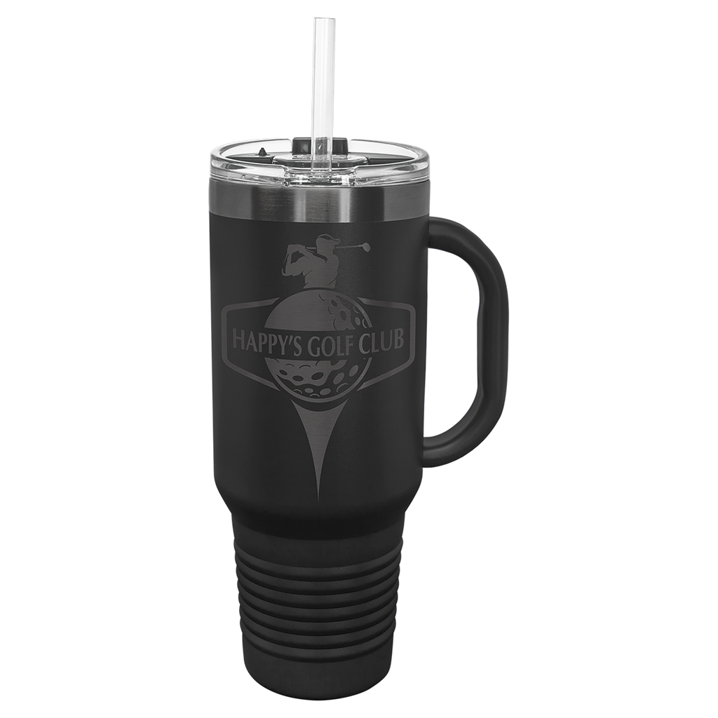 40 oz. Black/Ghost Black ION-Plated Travel Mug with Straw