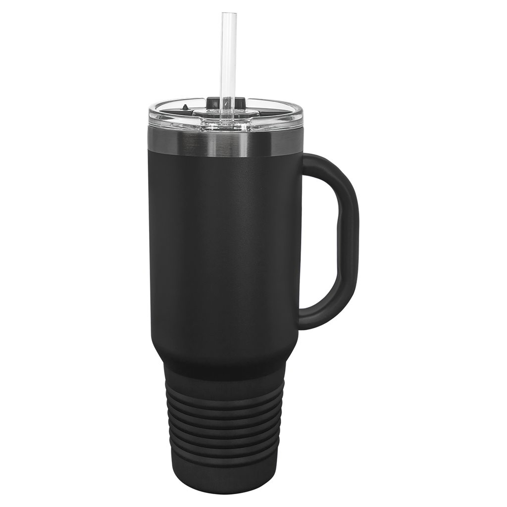 40 oz. Black/Ghost Black ION-Plated Travel Mug with Straw