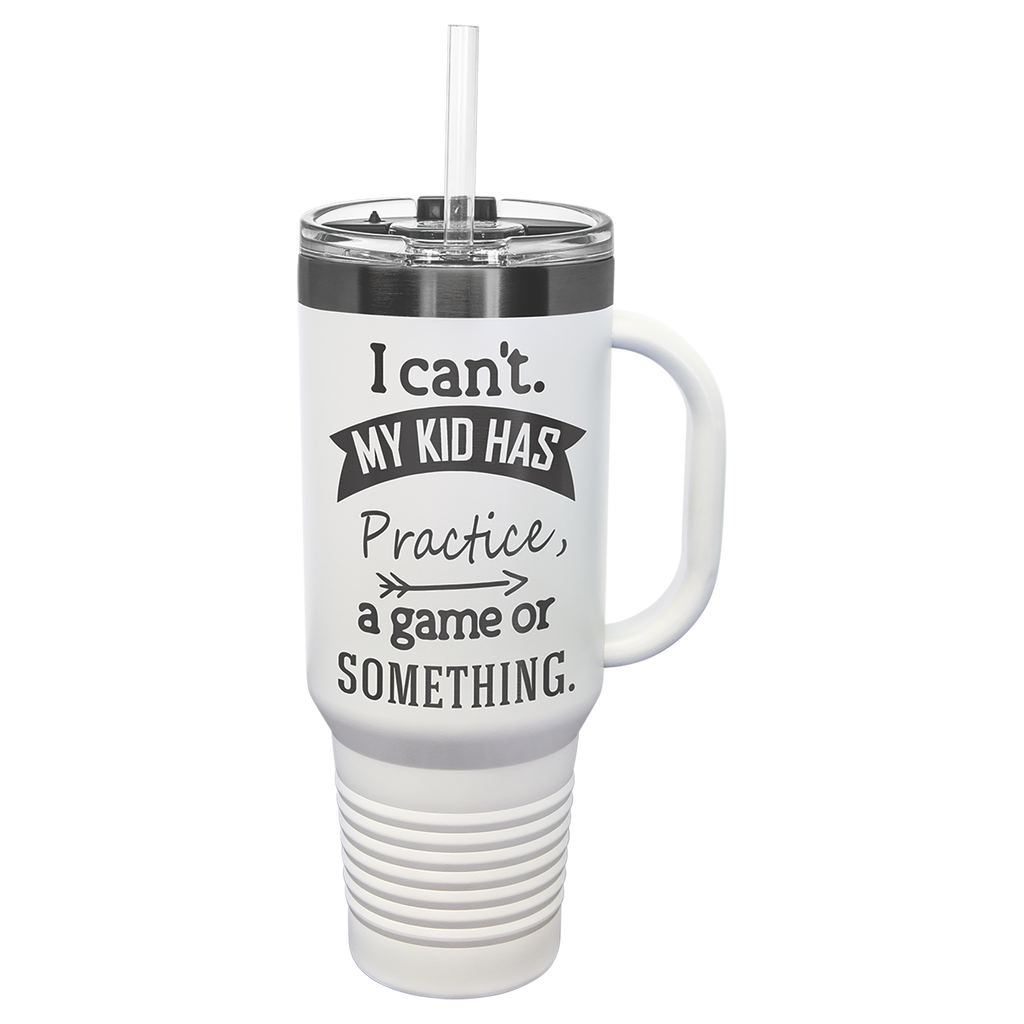 40 oz. White/Ghost Black ION-Plated Travel Mug with Straw
