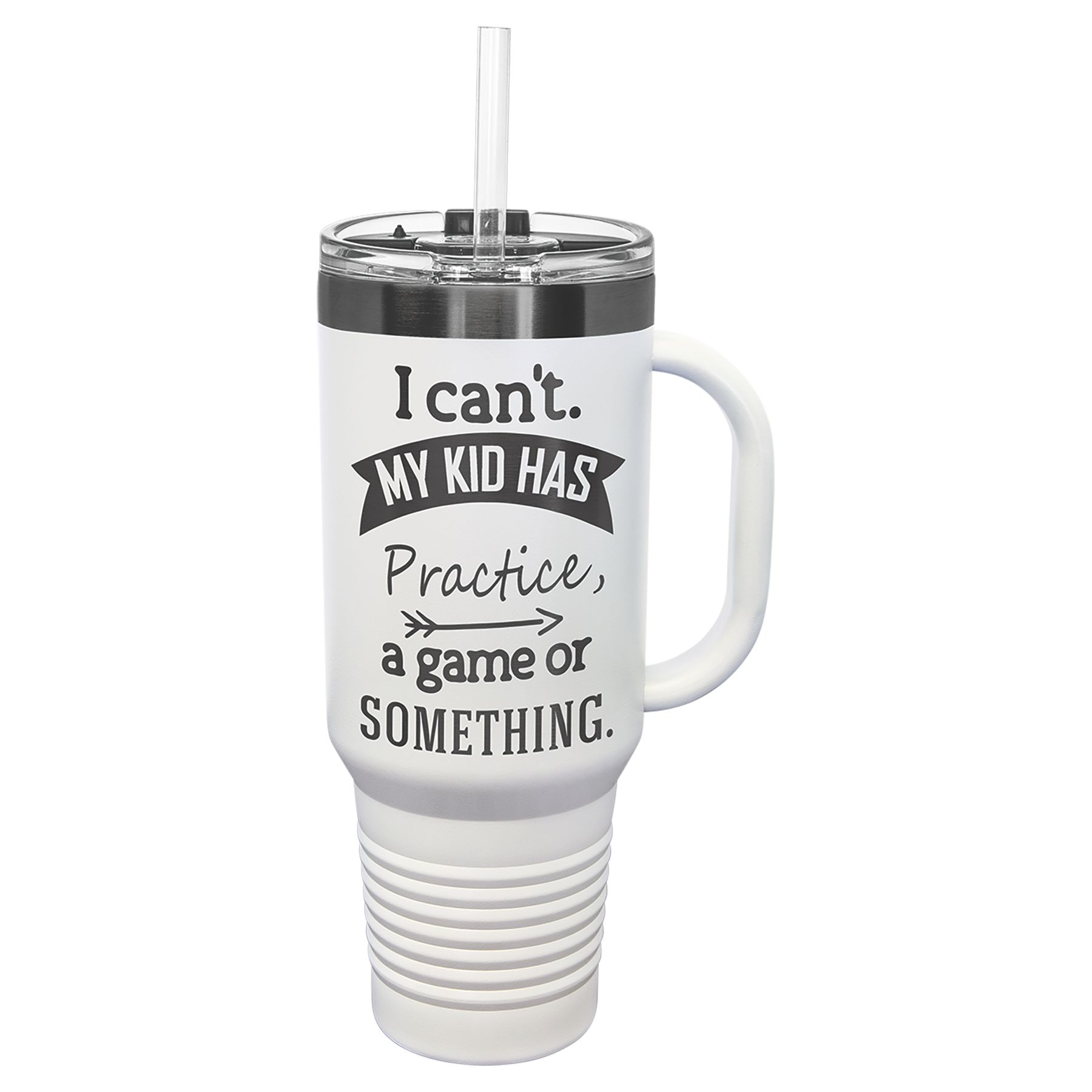 40 oz. White/Ghost Black ION-Plated Travel Mug with Straw