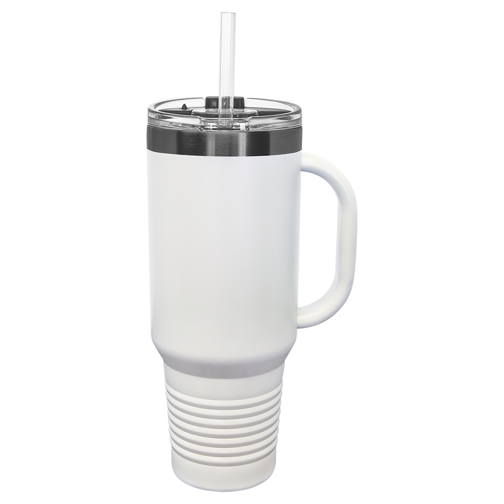 40 oz. White/Ghost Black ION-Plated Travel Mug with Straw