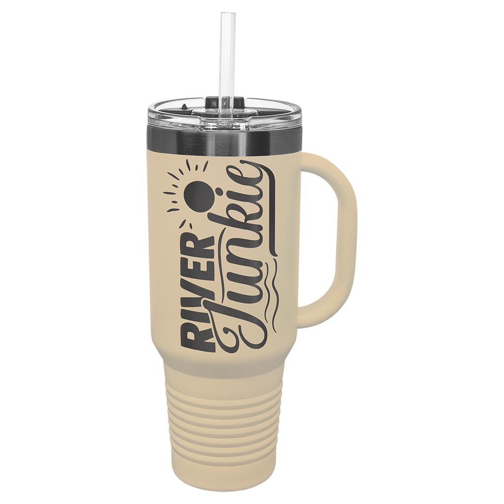 40 oz. Warm Sand/Ghost Black ION-Plated Travel Mug with Straw