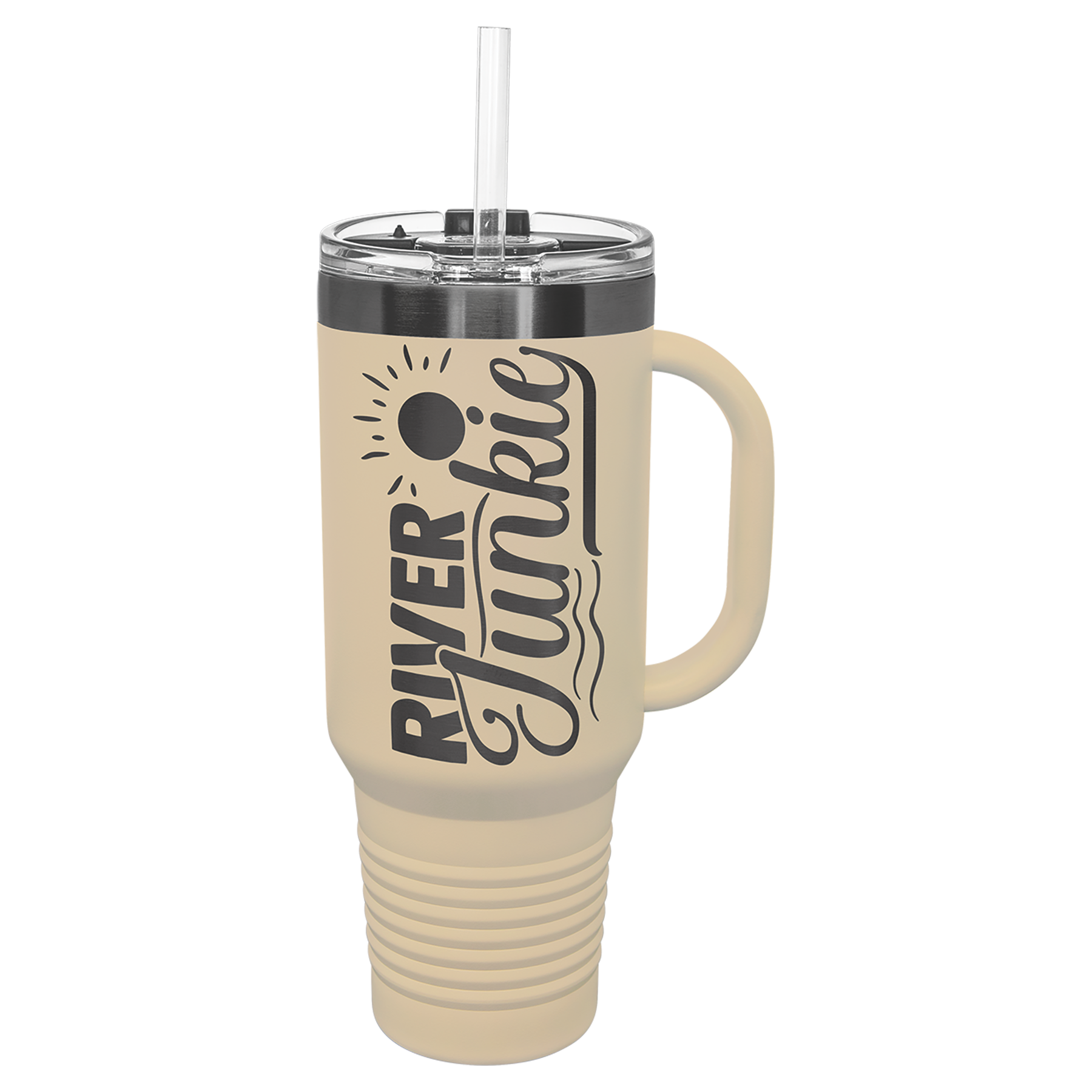 40 oz. Warm Sand/Ghost Black ION-Plated Travel Mug with Straw