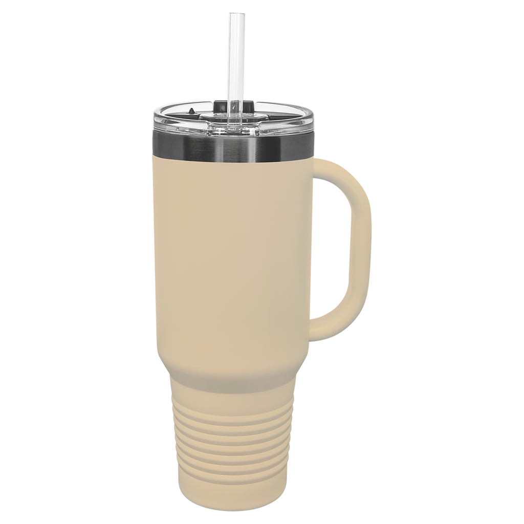 40 oz. Warm Sand/Ghost Black ION-Plated Travel Mug with Straw