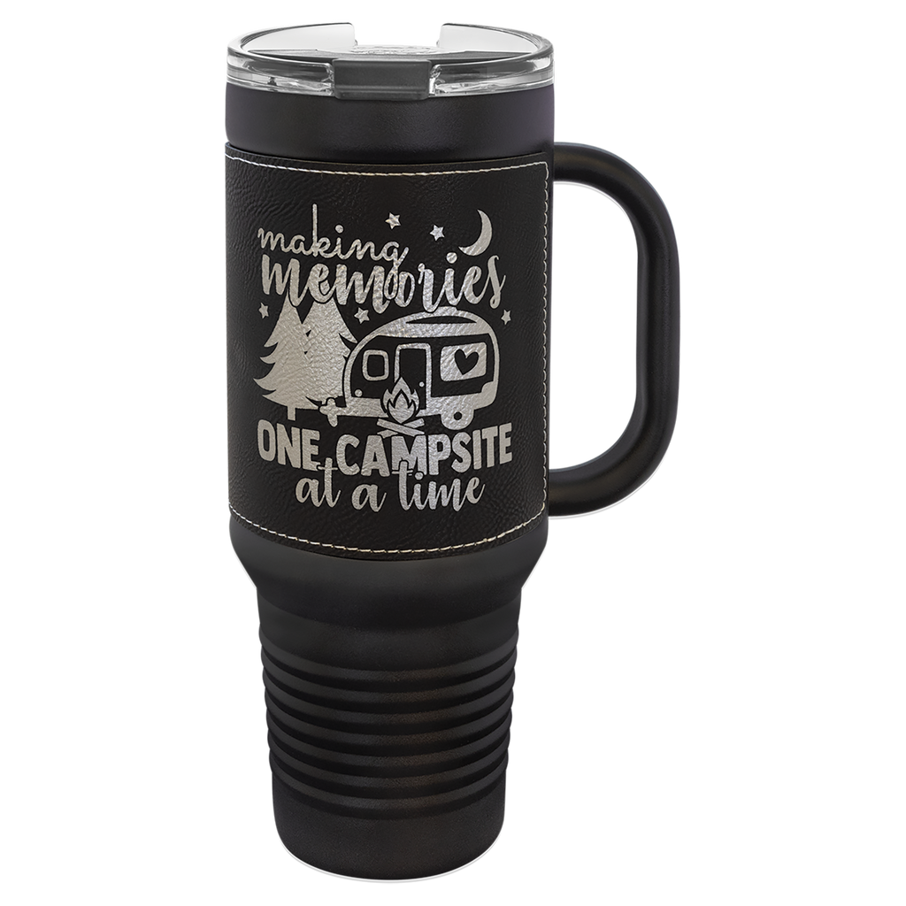 Black with Black/Silver Leatherette 40 oz. Travel Mug with Straw