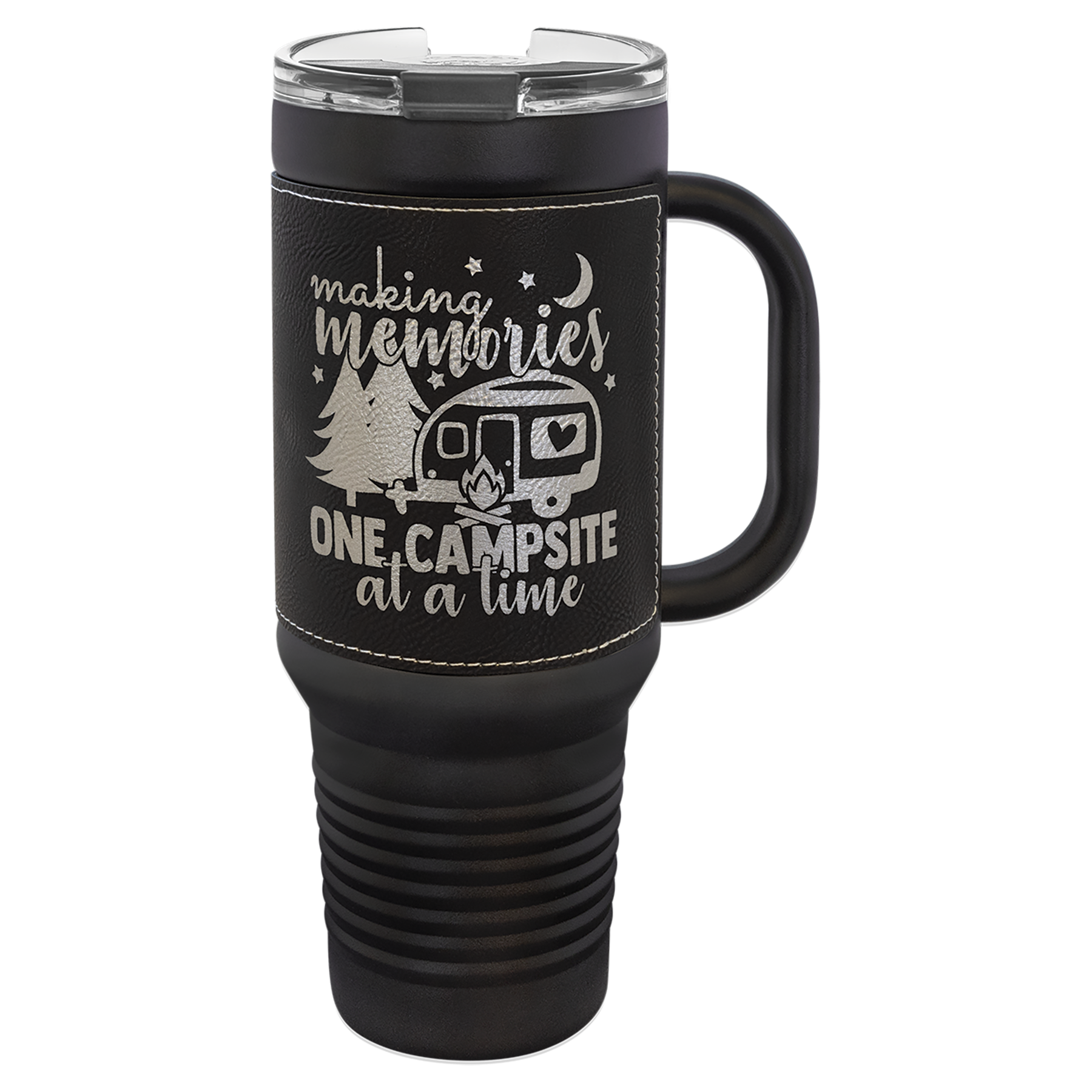 Black with Black/Silver Leatherette 40 oz. Travel Mug with Straw
