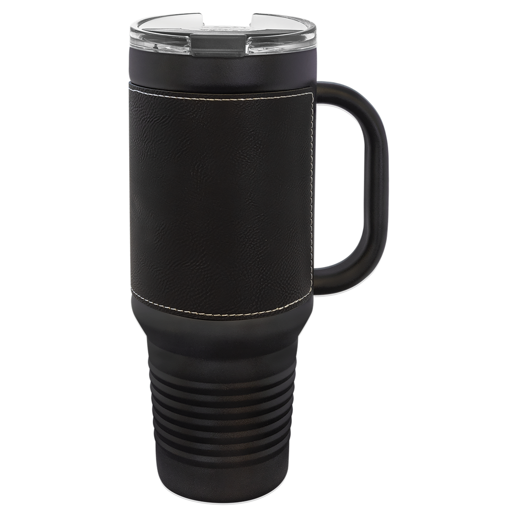 Black with Black/Silver Leatherette 40 oz. Travel Mug with Straw blank-preview