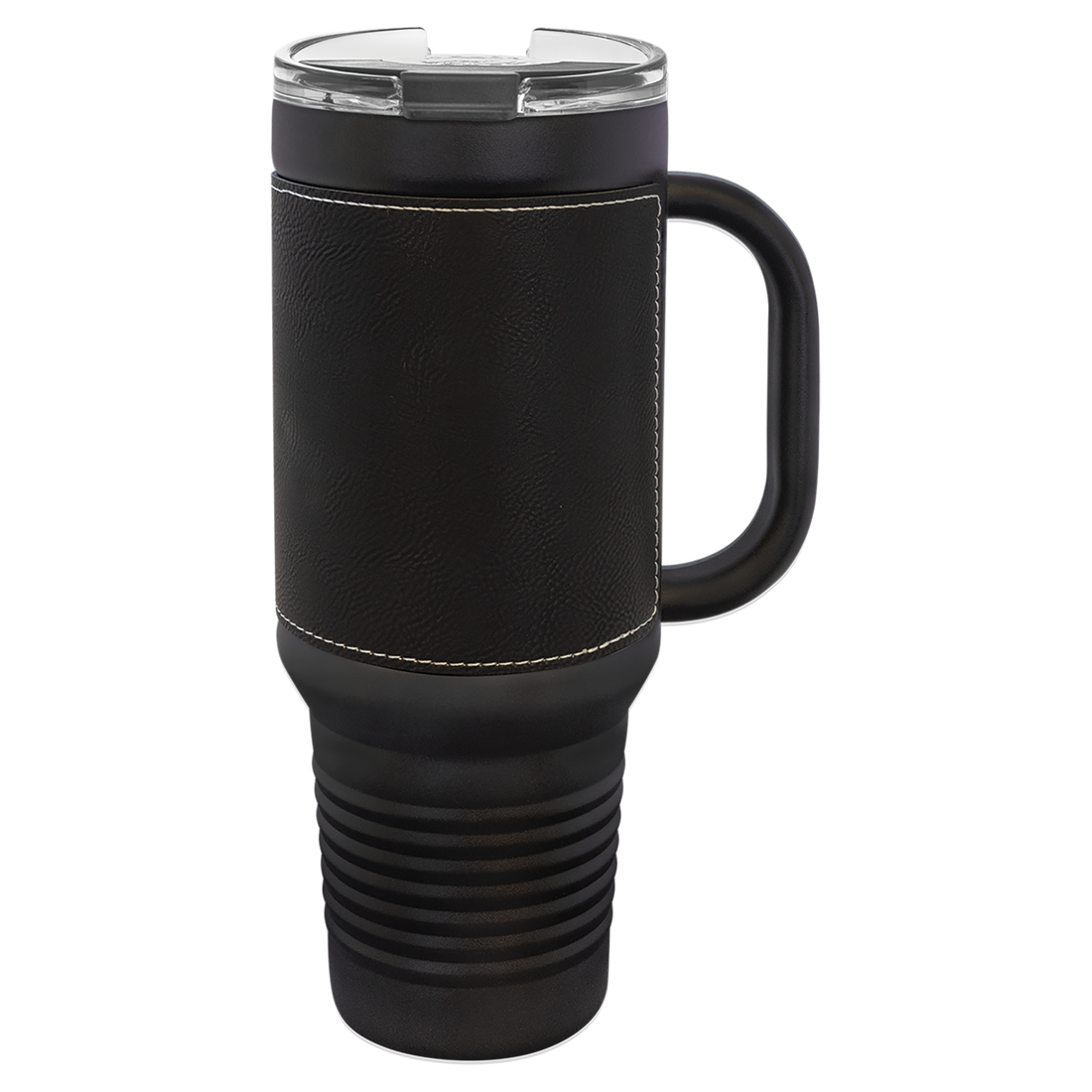 Black with Black/Silver Leatherette 40 oz. Travel Mug with Straw preview