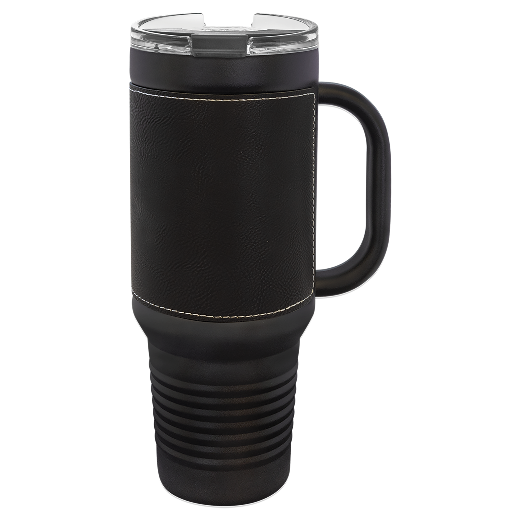 Black with Black/Silver Leatherette 40 oz. Travel Mug with Straw blank-preview