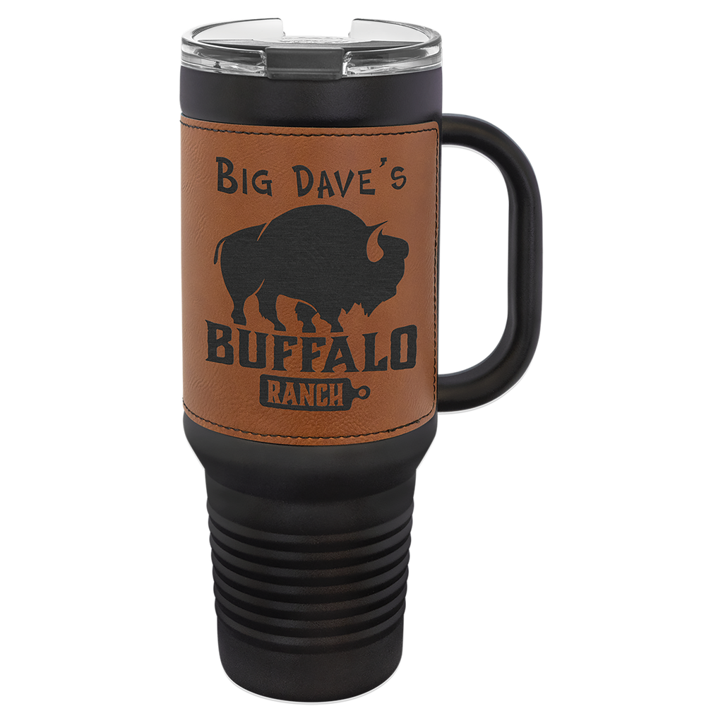 Black with Rawhide Leatherette 40 oz. Travel Mug with Straw