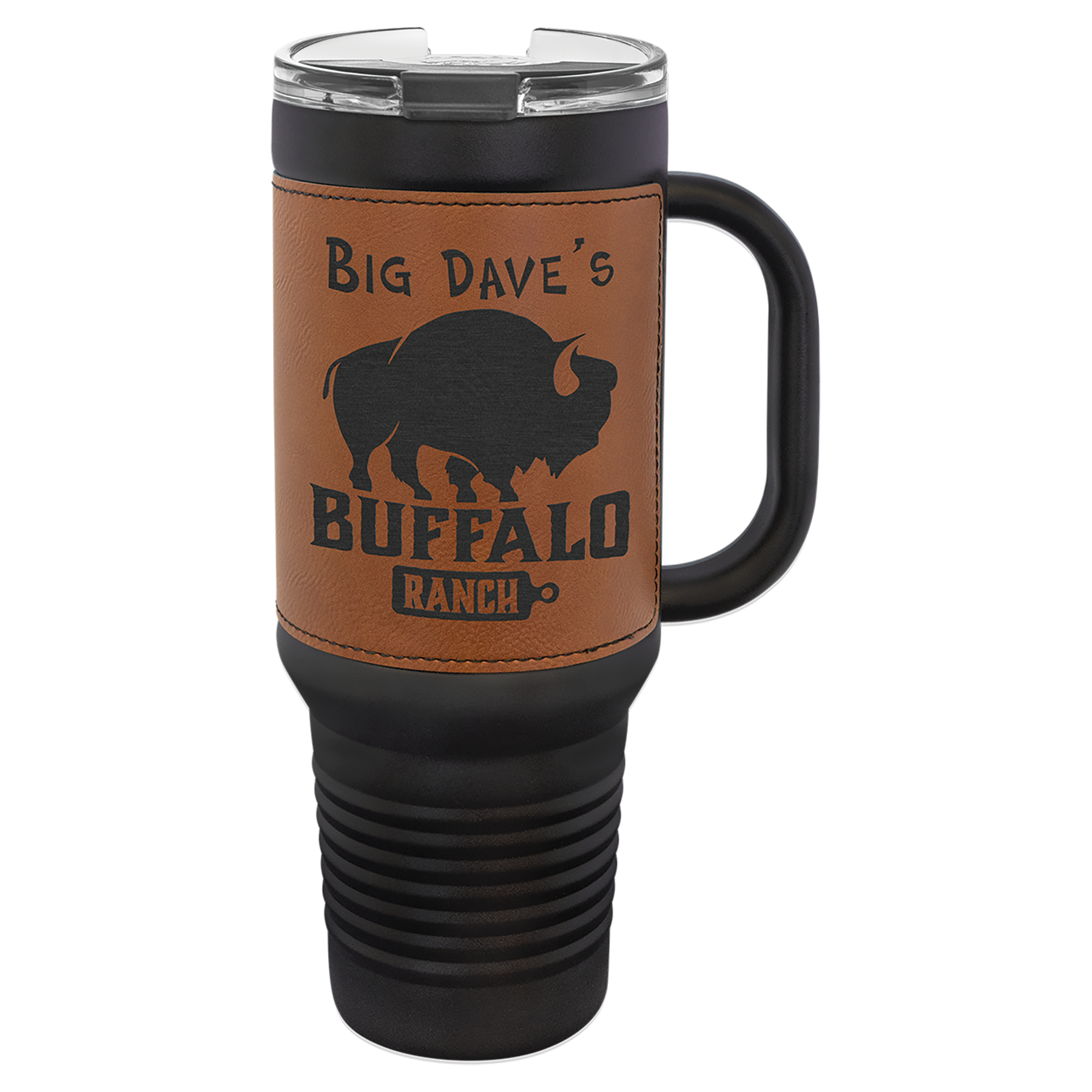 Black with Rawhide Leatherette 40 oz. Travel Mug with Straw
