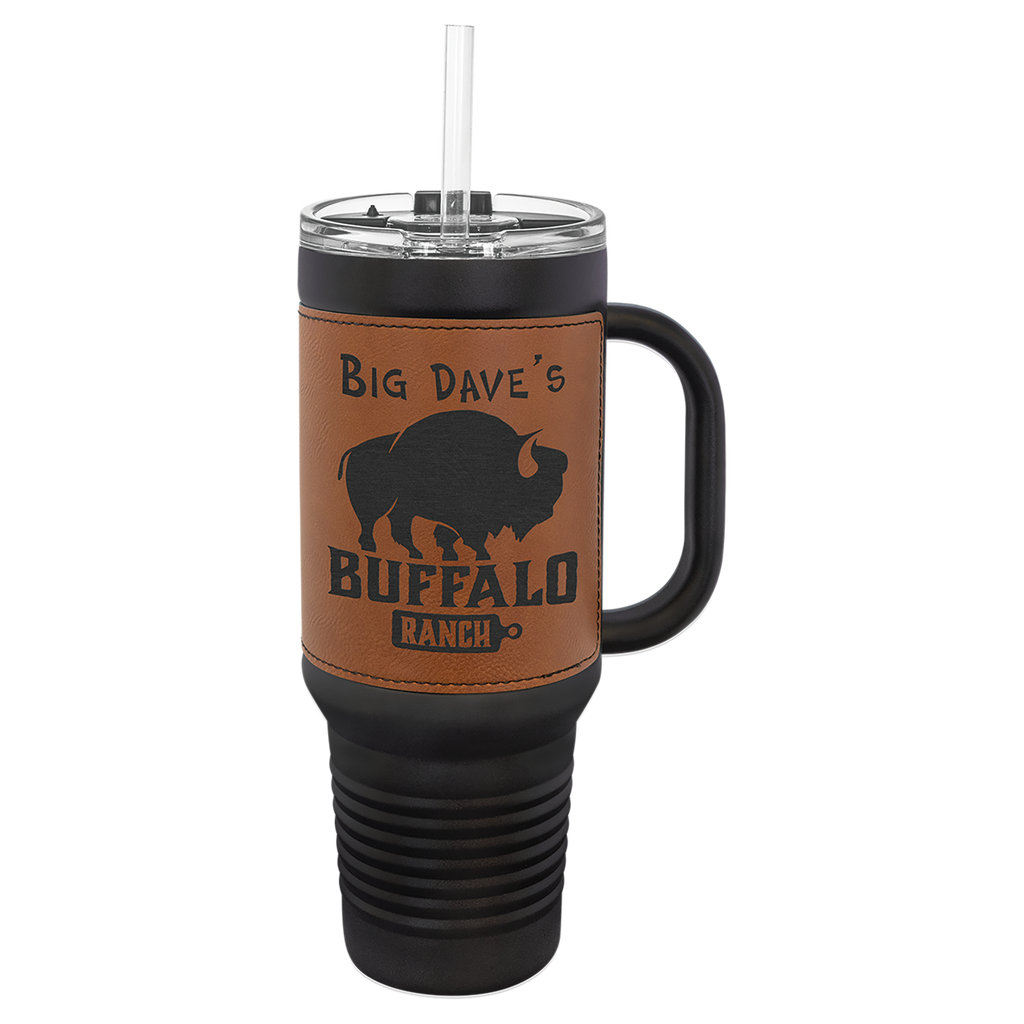 Black with Rawhide Leatherette 40 oz. Travel Mug with Straw