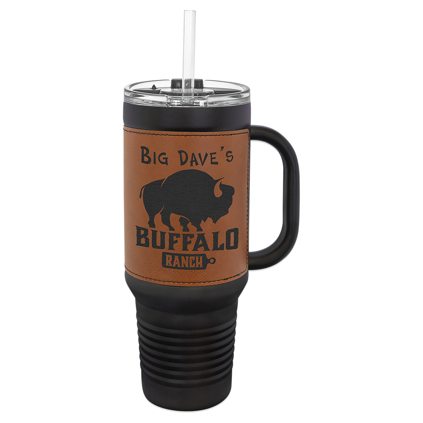 Black with Rawhide Leatherette 40 oz. Travel Mug with Straw