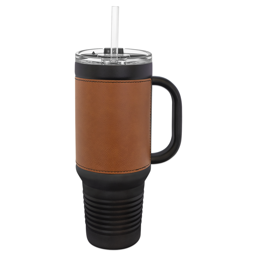 Black with Rawhide Leatherette 40 oz. Travel Mug with Straw