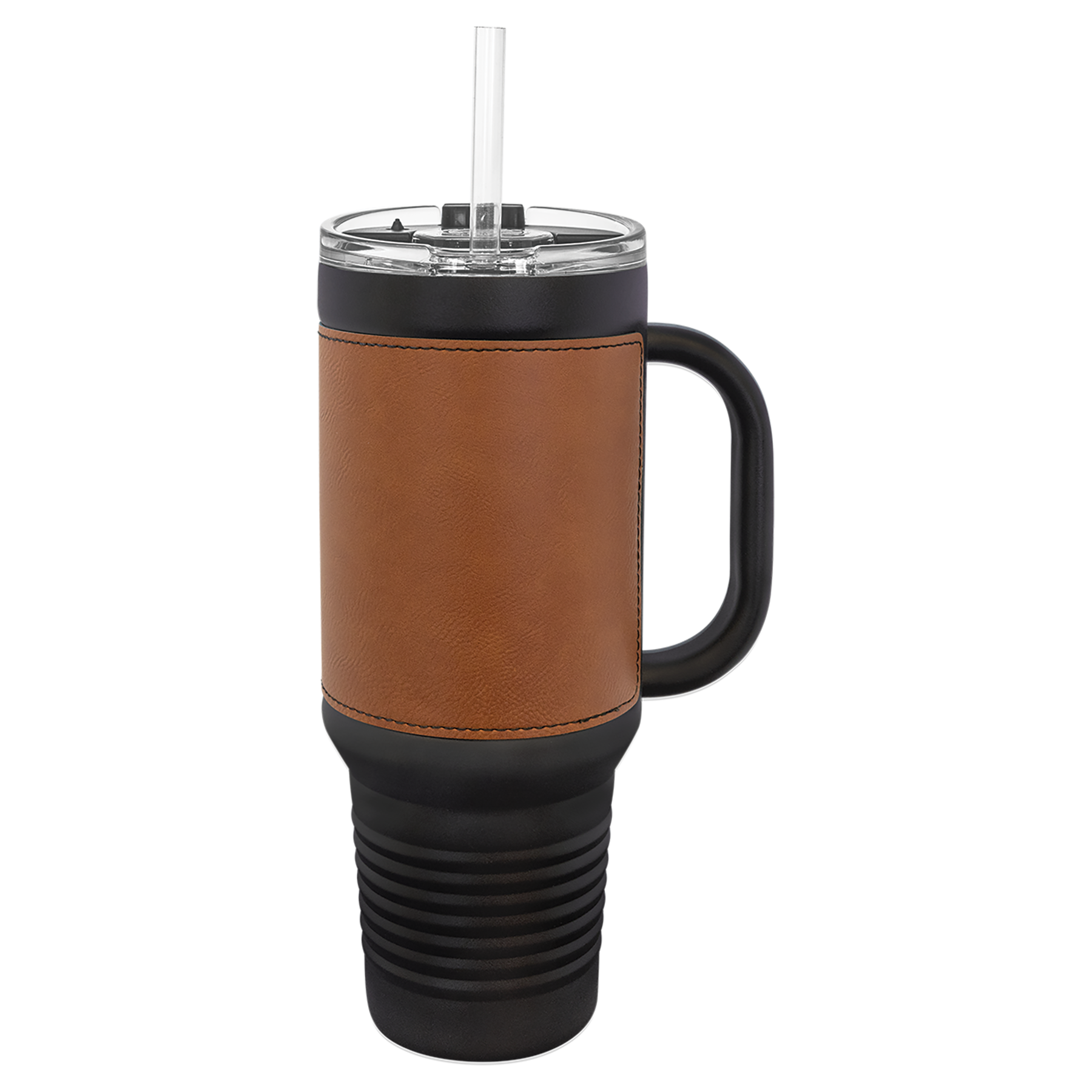 Black with Rawhide Leatherette 40 oz. Travel Mug with Straw