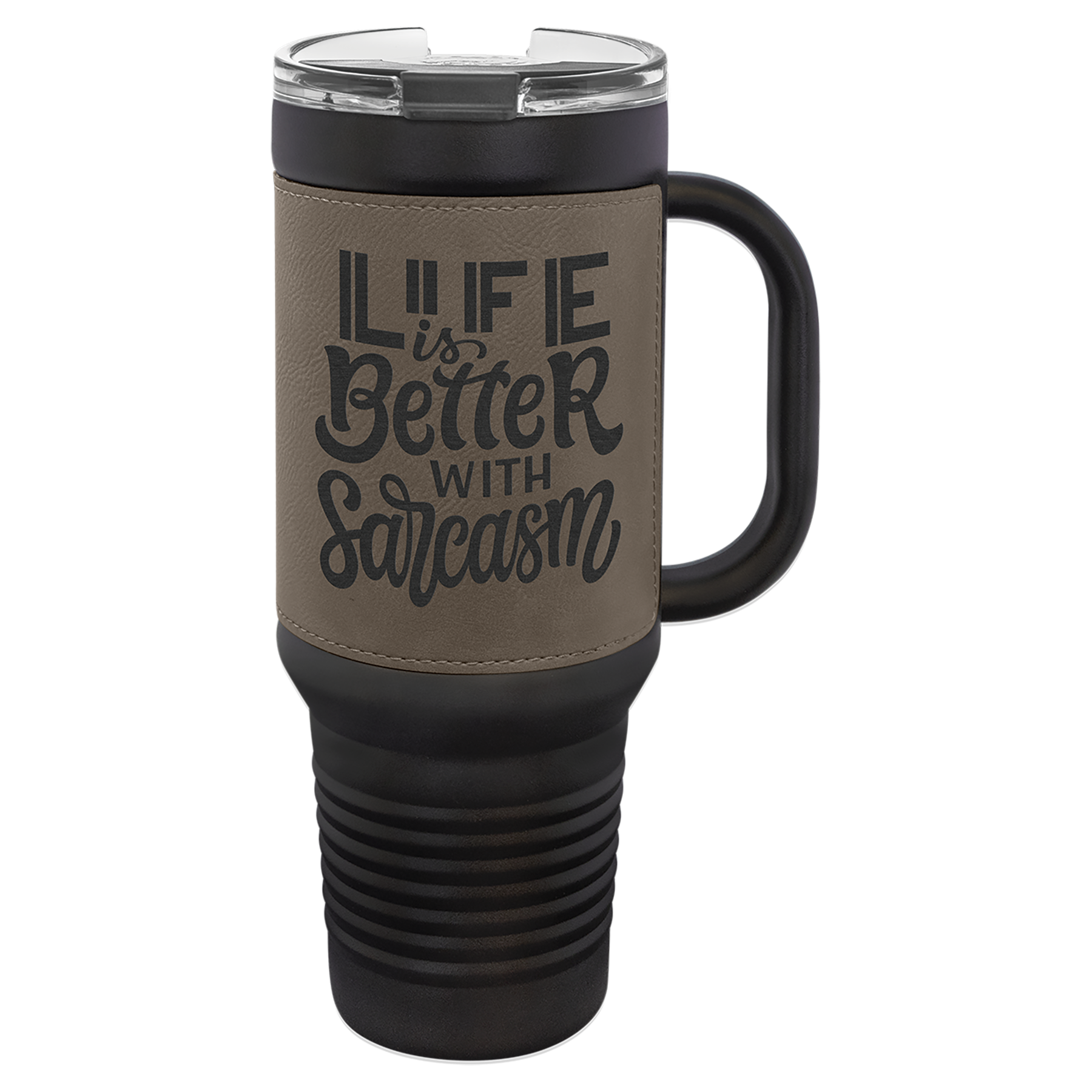 Black with Gray Leatherette 40 oz. Travel Mug with Straw
