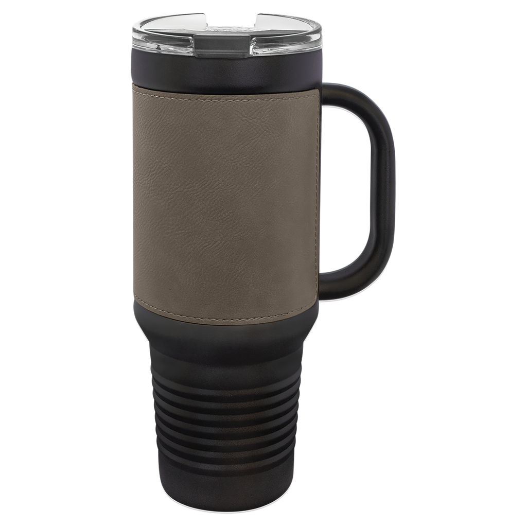 Black with Gray Leatherette 40 oz. Travel Mug with Straw blank-preview